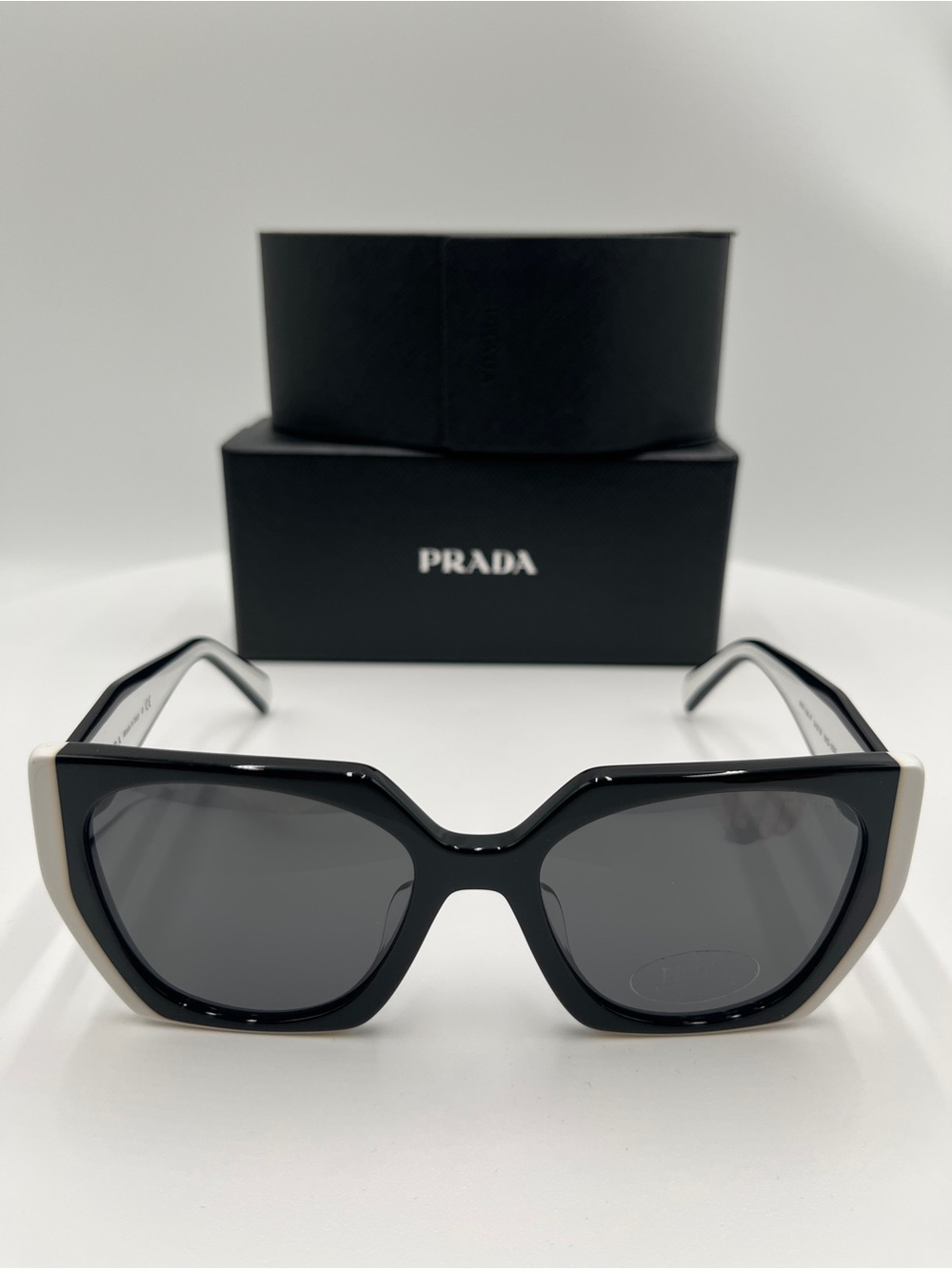 Prada SPR 15W-F Geometric Sunglasses - Black/White with Full Box Set 54mm